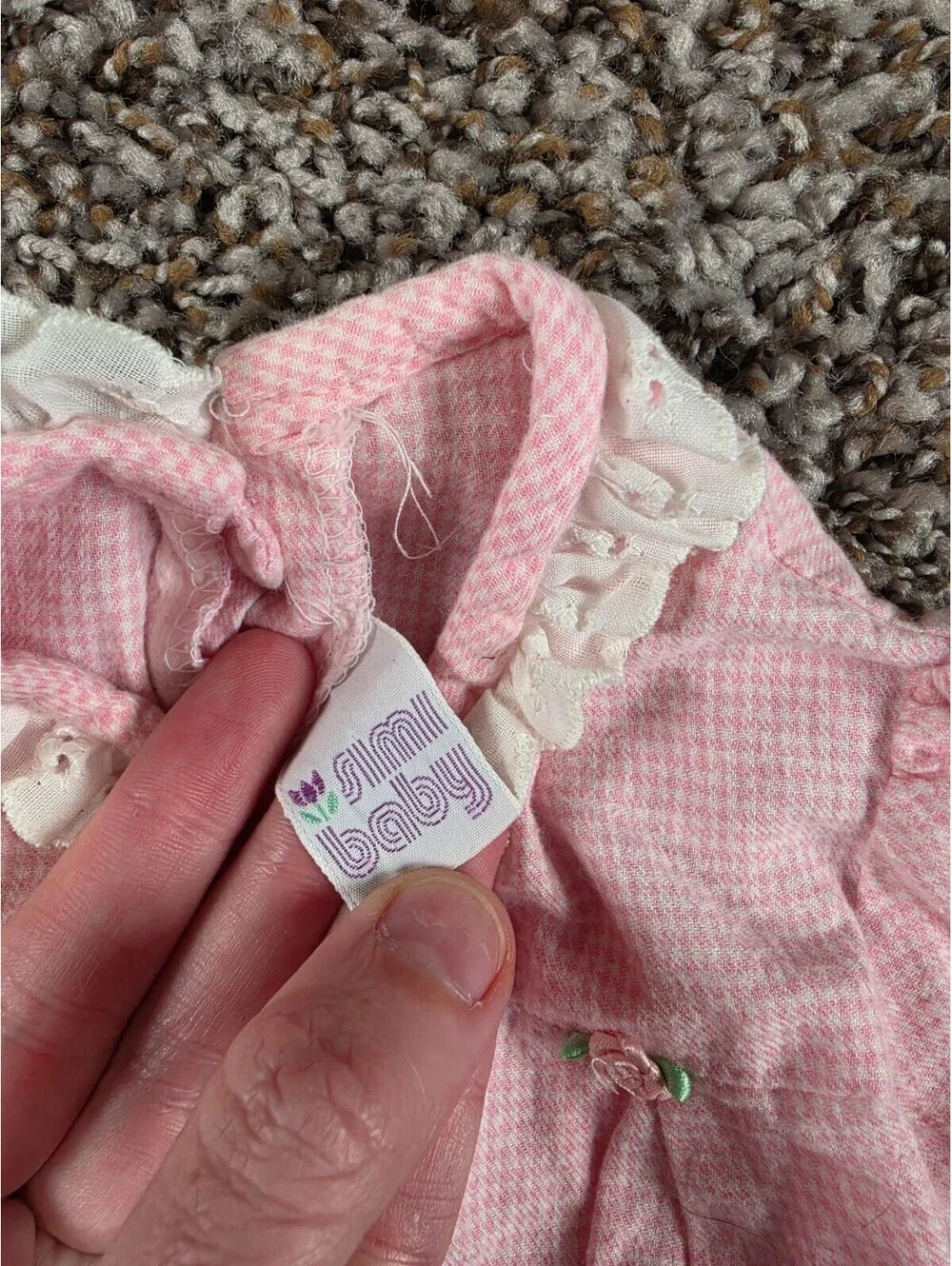 Vtg Simi Baby Girls Sz 3M Long Sleeve A Line Dress Pink Gingham Lace Collar
